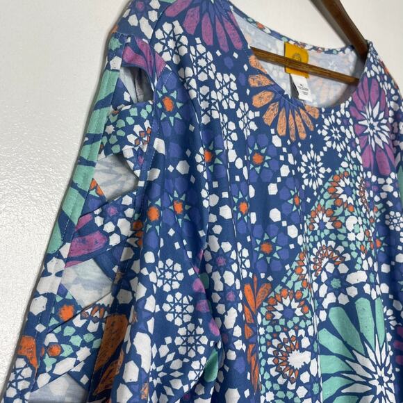 Ruby Rd XL Floral Medallion Dress Blue Stretch Knit Casual Boho Style - Picture 2 of 6